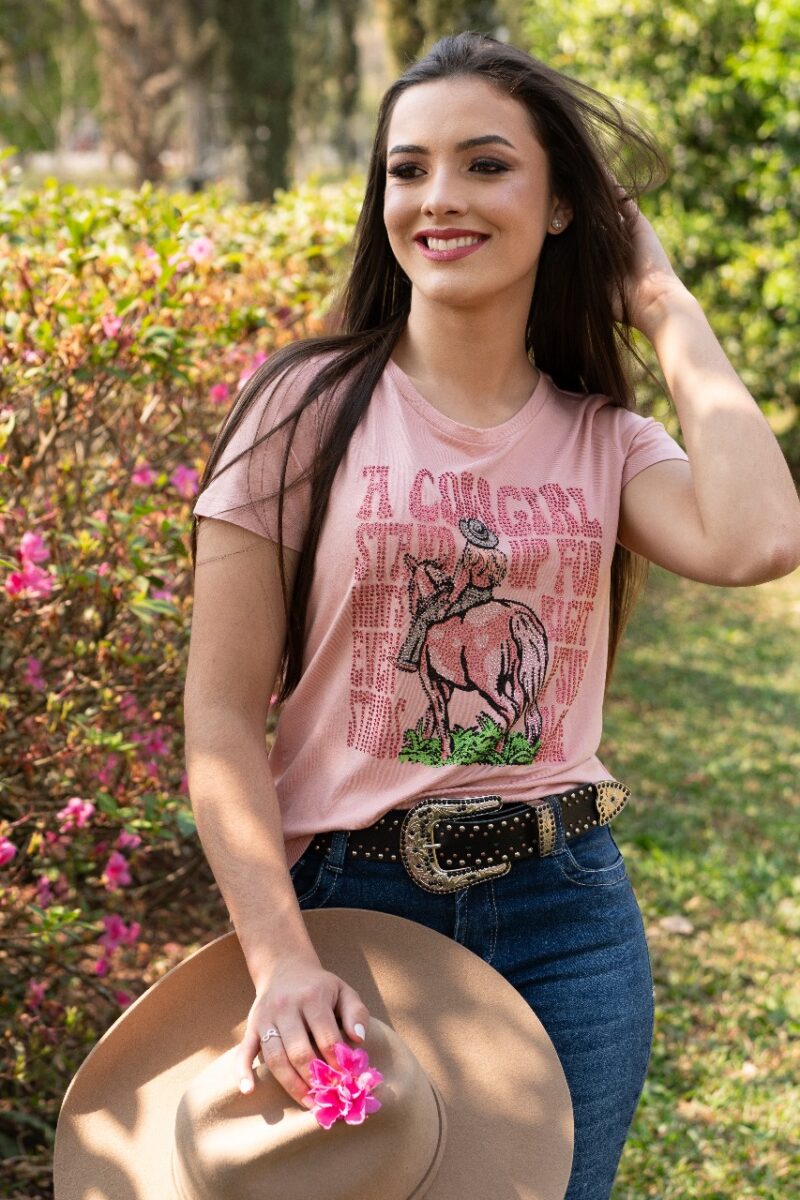 T-SHIRT ZOE HORSE WESTERN COWGIRL ROSA 2320 - Image 3