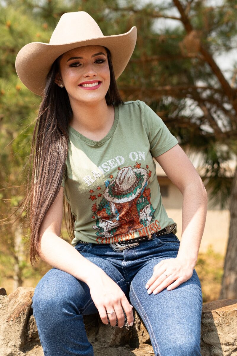 T-Shirt Zoe Horse Western Country Verde - Image 2