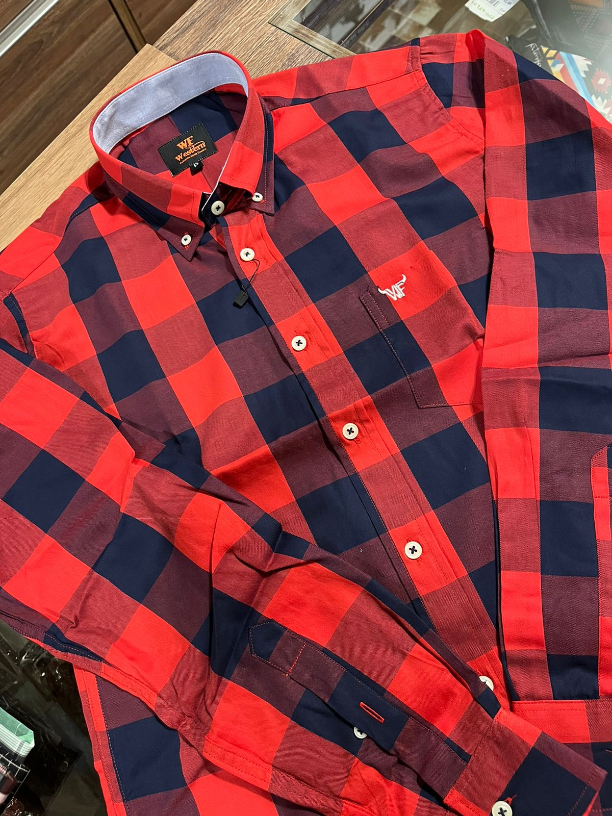 Camisa Manga Longa WF Western Xadrez Vermelho e Azul cód 3686