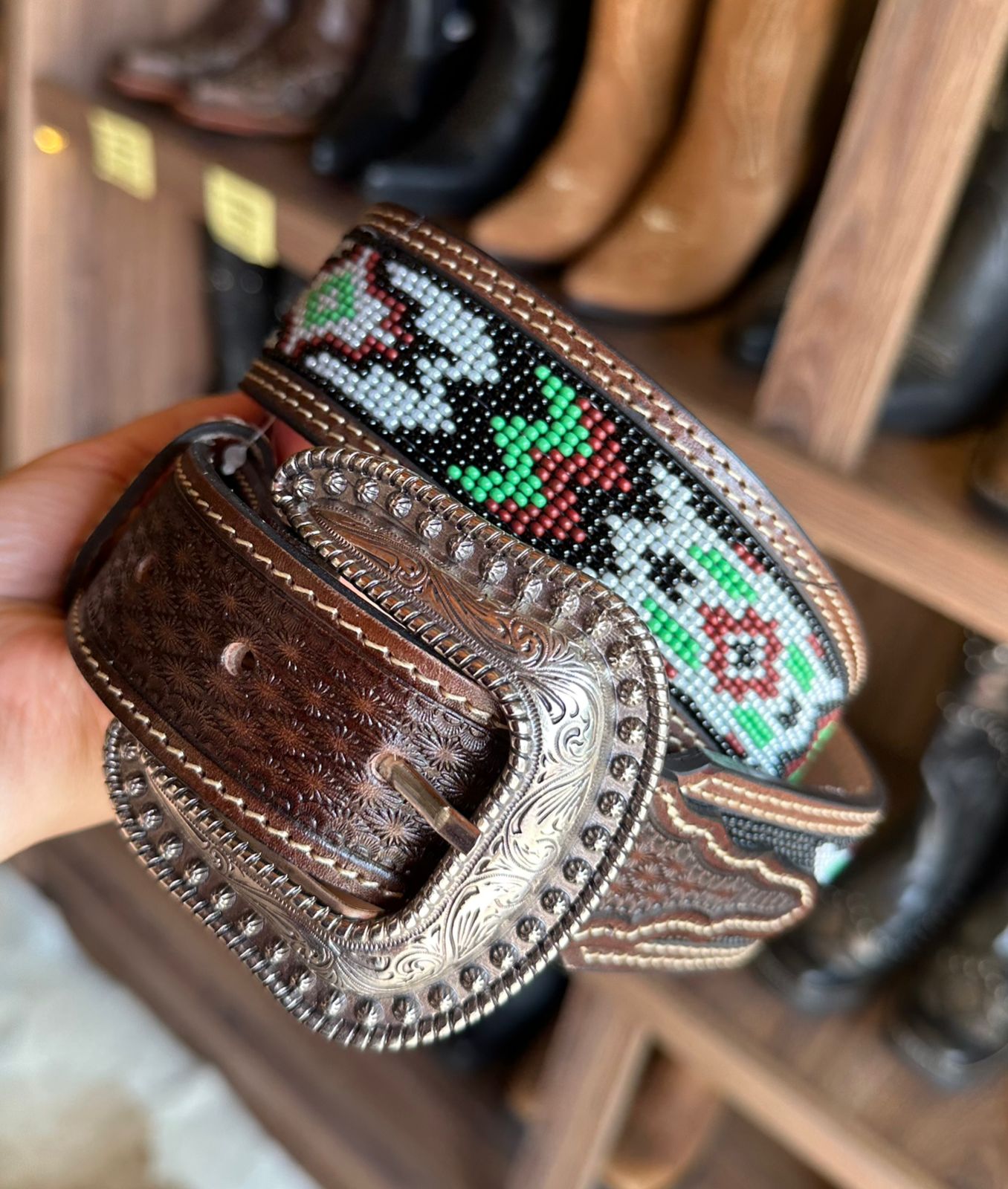 Cinto Masculino 351 Miçangas Paul Western VERDE / BORDO