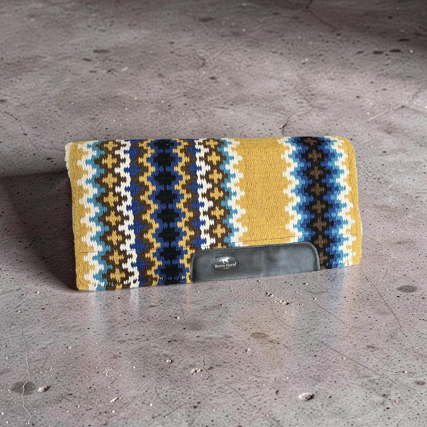 Manta Navajo Tambor 30x32 Mostarda/Marrom/Azul Cód. 1801