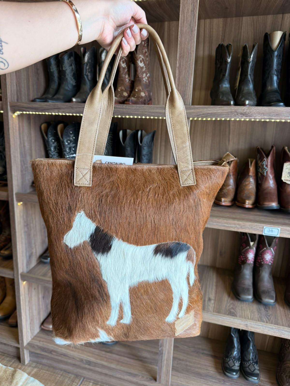 Bolsa Couro Cavalo Pelo Marrom Cód. 4455